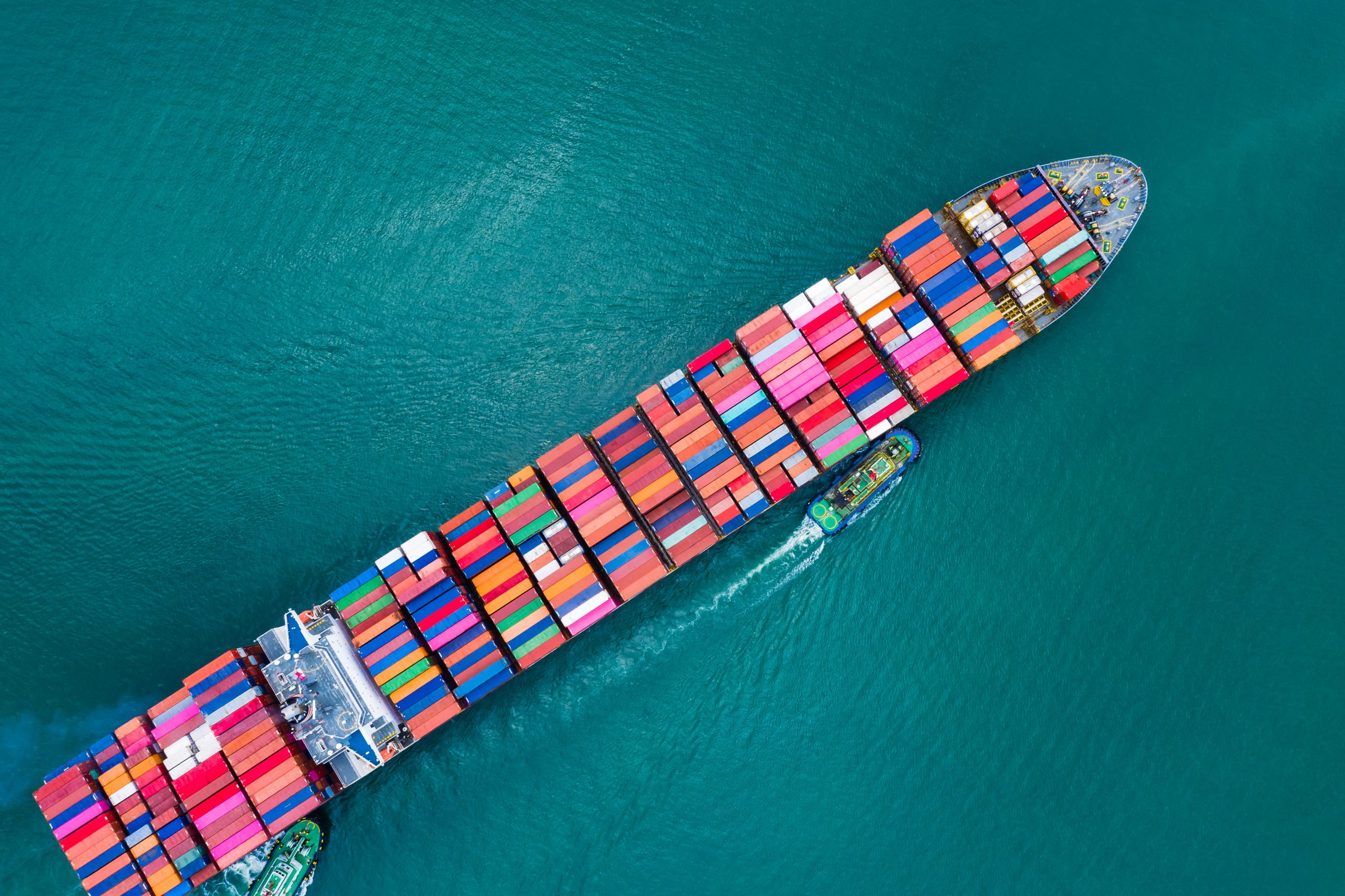 business and industry delivery services container shipping large import and export international maritime in Thailand aerial view from drone Camera